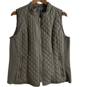 New Directions Vest Womens Large Green Quilted Polyester Softshell Zip Outdoors